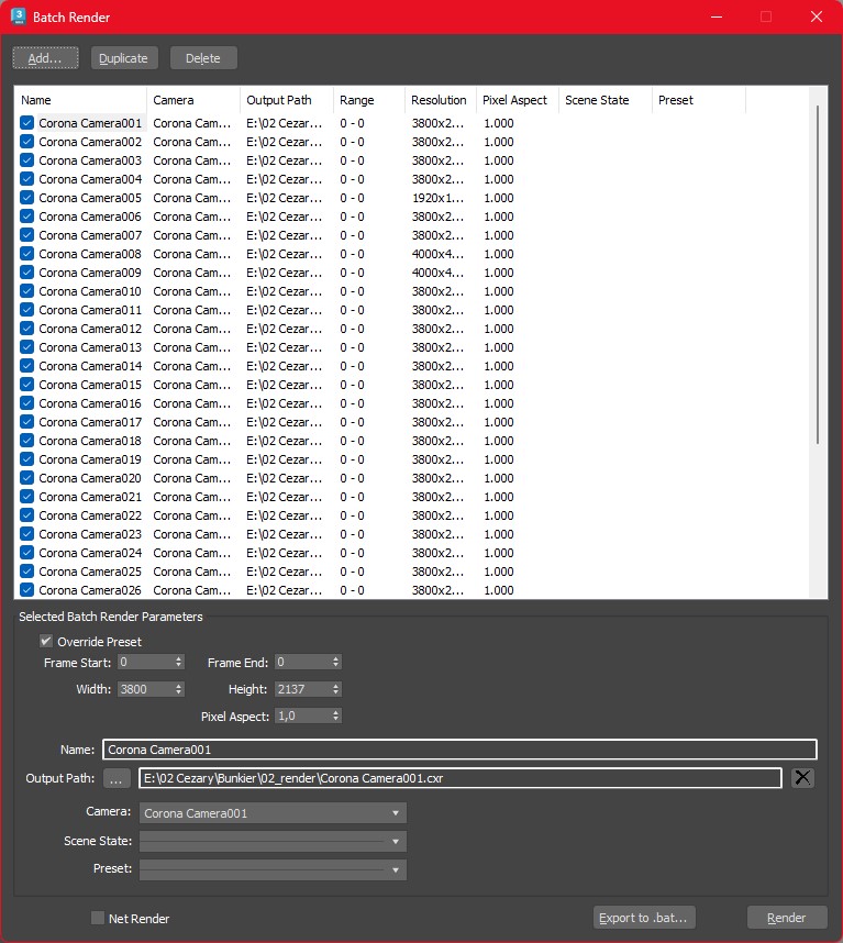 Native 3ds Max Batch Render dialog box showing limited configuration options