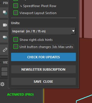 ArchViz Toolkit UI Config with Units mode set to Imperial and the unit button option
